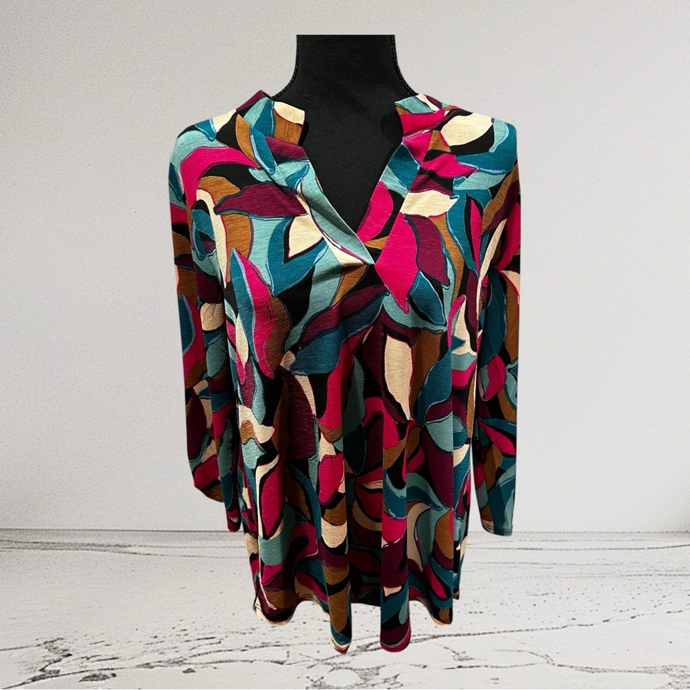 Dear Scarlett Graphic Relaxed Pink Blue Blouse - Size S